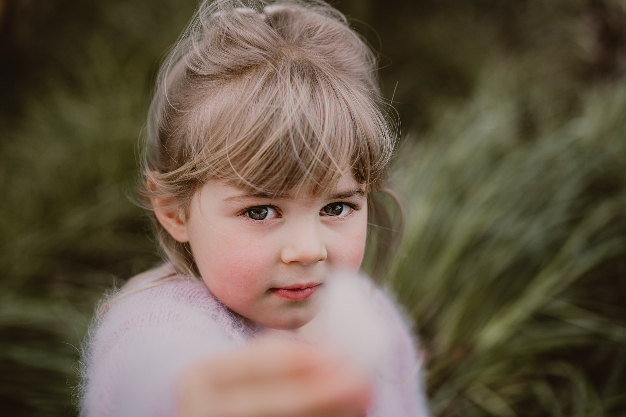 Palmerston North children portrait of a girl in a park looking at the camera